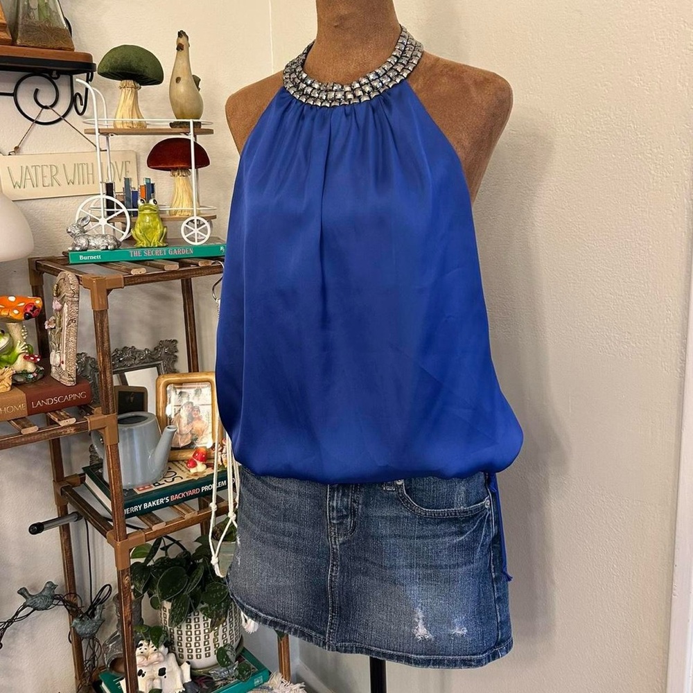 Charlotte Russe Purple/Blue Halter Top w Silver Rhinestone Neckline- Size Medium